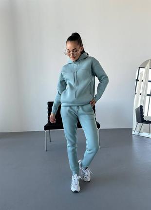 Теплый спортивный костюм двойка на флисе штаны и кофта худи с капюшоном