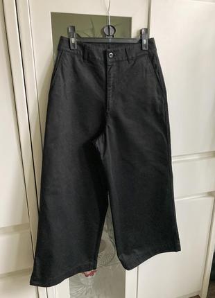 S/m новые черные широкие котоновые укороченные брюки кюллоты1 фото