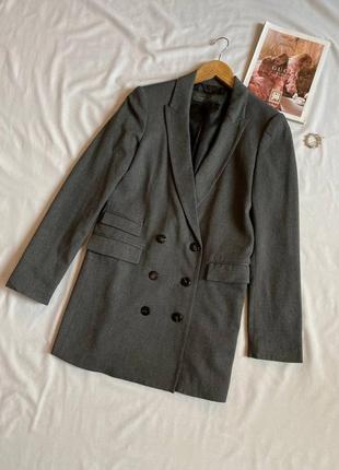 Серый удлиненный двубортный блейзер/жакет/пальто-пиджак1 фото