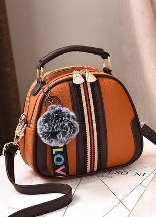 Женская маленькая сумочка с меховым брелком, мини-сумка с меховой подвеской, сумка эко кожа черный2 фото