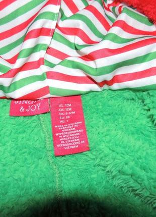 Костюм человечек ромпер 9-18 міс кигуруми теплий теплый плюшевый гнома ельфа новорічний новогодний санта ромпер кігурумі4 фото