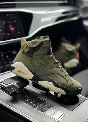 Мужские демисезонные кожаные кроссовки nike air jordan 6, цвет оливковый