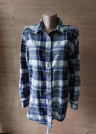 🧡💚🩵 стильна тепла  сорочка в клітинку + етно вишивка