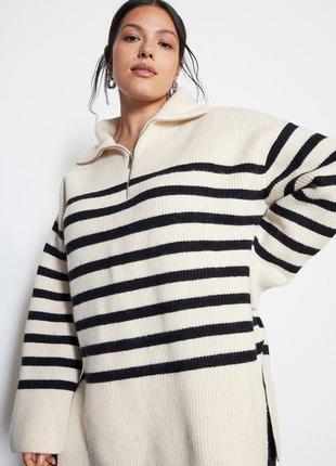 Полосатый свитер туника платье на молнии h&m9 фото