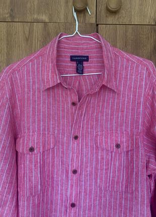 Льняная рубашка lands’and, розовая рубашка в белую полоску, длинная льняная рубашка5 фото