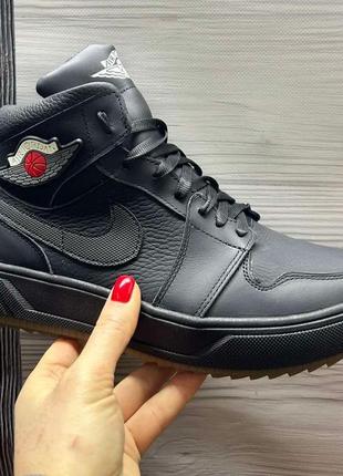 Nike air jordan зимние отличные кожаные высокие кроссовки для мужчин черные3 фото