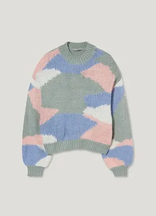 Разноцветный свитер пастельных тонов крупной вязки1 фото