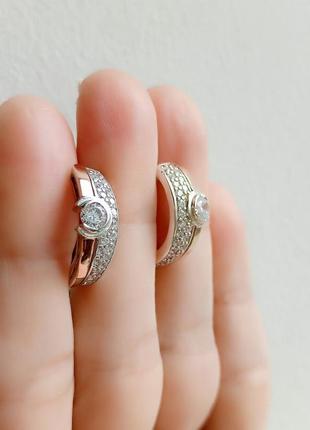 Серьги серебро 925 дсту + золото 375 дсту, серебро с золотыми пластинами, сережки, украина5 фото