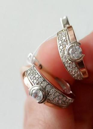 Серьги серебро 925 дсту + золото 375 дсту, серебро с золотыми пластинами, сережки, украина3 фото