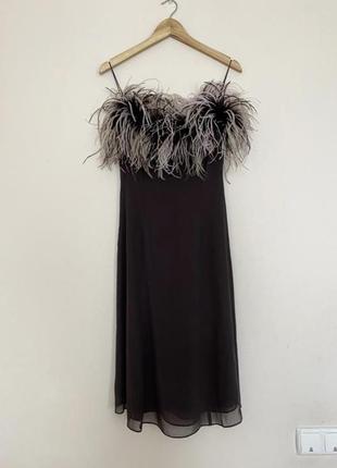 Платье шелковое с перьями страуса платье из натурального шелка2 фото