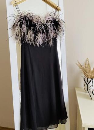 Платье шелковое с перьями страуса платье из натурального шелка3 фото