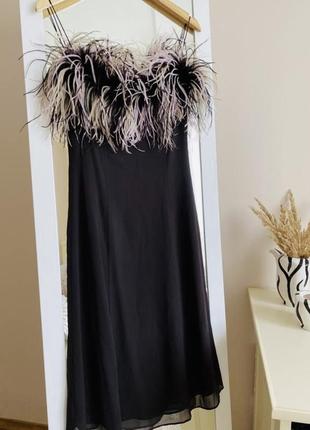 Платье шелковое с перьями страуса платье из натурального шелка5 фото