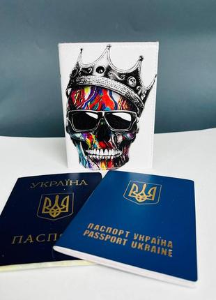 Обкладинка на паспорт книжку шкіра  , закордонний паспорт ,біометричний воєний  білет череп2 фото