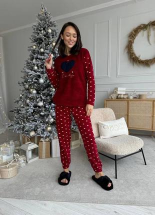 Женская теплая флисовая пижама, зимний домашний костюм сердце, сердечко l