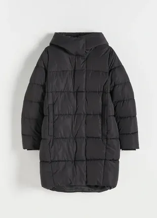 Нове базове тепле стьобане пальто куртка довга пуховик чорне зимове2 фото