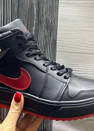 Nike air jordan зимние отличные кожаные высокие кроссовки для мужчин черные10 фото