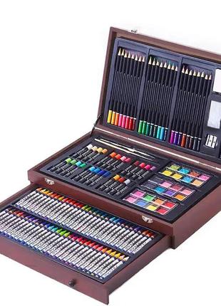 Набір для малювання в дерев'яній валізі з 143 предметів, комплект для дитячої творчості2 фото