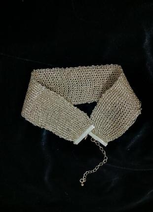 Широкий плетений чокер на шию золотистий чокер широкий8 фото
