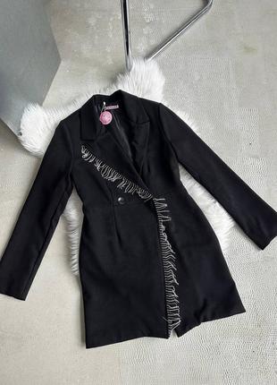 Изысканное платье-пиджак с бахромой из страз, праздничный сияющий пиджак с камнями7 фото