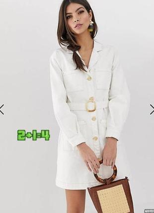 Фирменное белое джинсовое короткое платье на пуговицах asos, размер 42 - 44