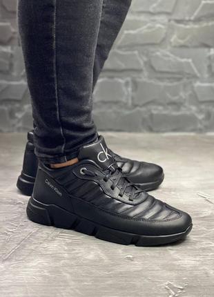 Зимние мужские ботинки calvin klein black (флис) 40-41-42-43-44