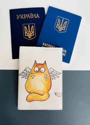 Обложка на паспорт  книжку кожа , загранпаспорт, загран паспорт венный билет кот котик1 фото
