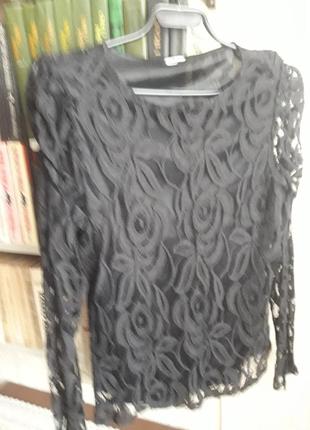 Нарядная ажурная черная блуза