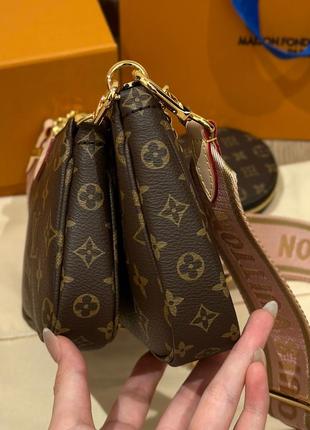 Женская коричневая кожаная сумка в стиле луи витон multi pochette мульти пошет 3 в 1 louis vuitton2 фото