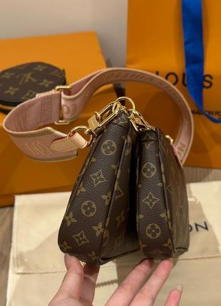 Женская коричневая кожаная сумка в стиле луи витон multi pochette мульти пошет 3 в 1 louis vuitton3 фото