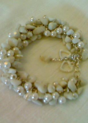Елегантний браслет*білий перли*4 фото