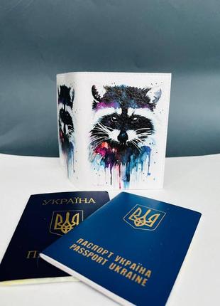 Обложка на паспорт  книжку кожа , загранпаспорт, загран паспорт венный билет нарисованый енот2 фото