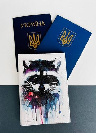 Обложка на паспорт  книжку кожа , загранпаспорт, загран паспорт венный билет нарисованый енот3 фото