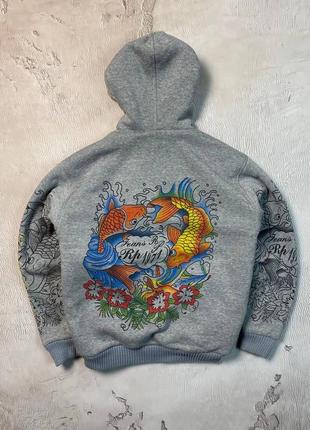 Теплая кофта с мехом с принтом ed hardy y2k9 фото