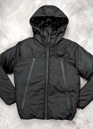 Зимова куртка чоловіча тепла силікон 250 синтепон утеплена з капюшоном матова плащівка чорна зима на резинці дешево на подарунок