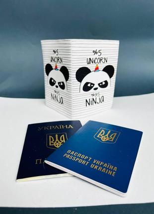 Обкладинка на паспорт книжку шкіра  , закордонний паспорт ,біометричний воєний  білет панда нінзя3 фото