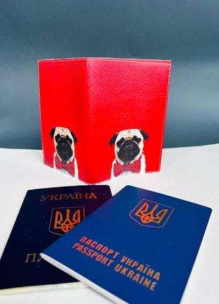 Обложка на паспорт  книжку кожа , загранпаспорт, загран паспорт венный билет мопс собака2 фото