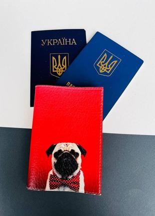 Обложка на паспорт  книжку кожа , загранпаспорт, загран паспорт венный билет мопс собака1 фото
