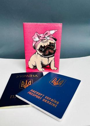 Обкладинка на паспорт книжку шкіра  , закордонний паспорт ,біометричний воєний  білет мопс собака