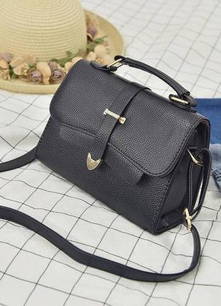 Маленька жіноча сумочка клатч сіра, міні-сумка через плече з еко шкіри чорний3 фото