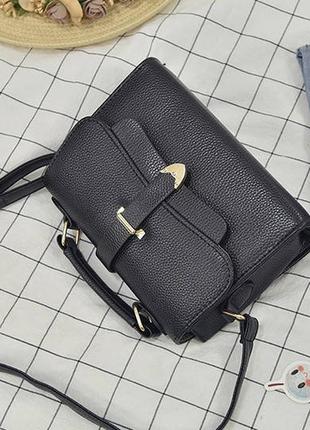Маленька жіноча сумочка клатч сіра, міні-сумка через плече з еко шкіри чорний5 фото