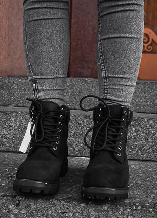 Жіночі черевики timberland black 1 хутро зима знижка sale | smb6 фото
