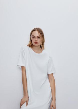 Базовое белое платье платье платье футболка свободного кроя от zara3 фото