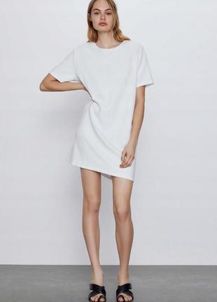Базове біле плаття сукня футболка вільного крою від zara2 фото