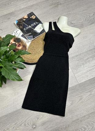 Изысканное черное платье с люрексом маленькое рубаше платье на одно плечо1 фото