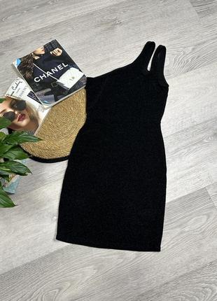 Изысканное черное платье с люрексом маленькое рубаше платье на одно плечо2 фото