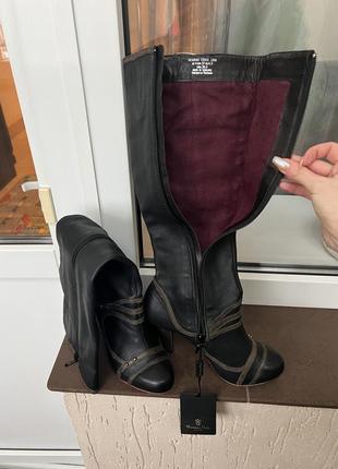 Massimo dutti оригінал чорні шкіряні чоботи черевики ботфорти на грубому каблуку круглий носик високі теплі зимові демисезонні з біркою6 фото