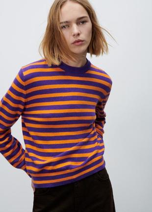 Свитер zara кашемировый шерстяной в полоску джемпер свитшот шерстяной