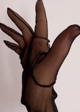Довгі фатинові рукавички чорні рукавички з сіточки перчатки из сетки прозорі рукавиці2 фото