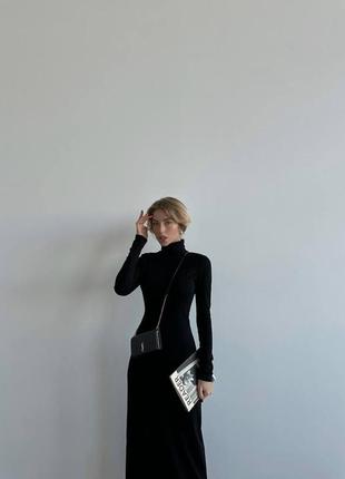 Стильное облегающее платье миди с длинными рукавами силуэтная джерси на флисе черный5 фото