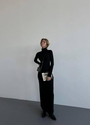 Стильное облегающее платье миди с длинными рукавами силуэтная джерси на флисе черный6 фото